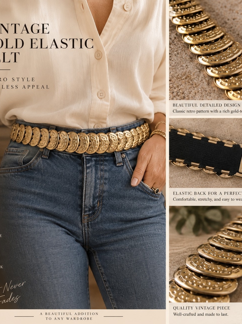 Vintage Gold Elastic Coin Belt